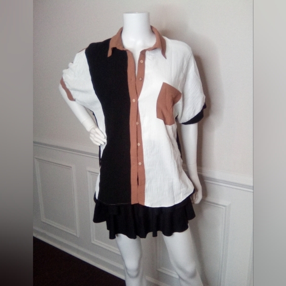 Colorblock Women's Shirt - Black, White, and Brown - Picture 9 of 16